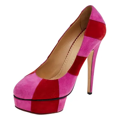 Charlotte Olympia Pink/Red Suede Striped Priscilla Platform Pumps Size