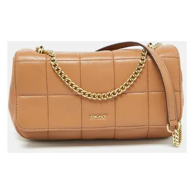 DKNY Beige Quilted Leather Flap Shoulder Bag