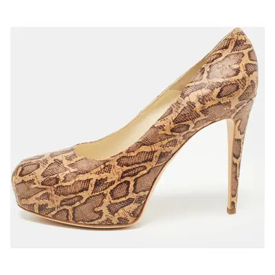 Brian Atwood Brown/Beige Cork Print Platform Pumps Size