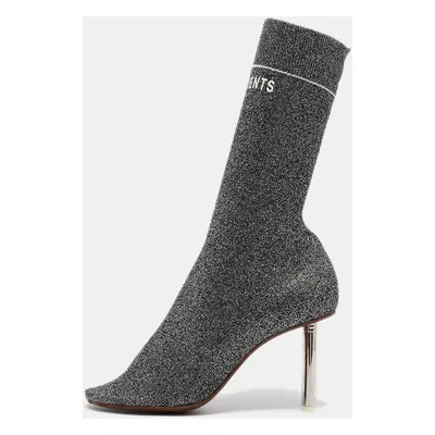 Vetements Silver Lurex Fabric Sock Ankle Boots Size