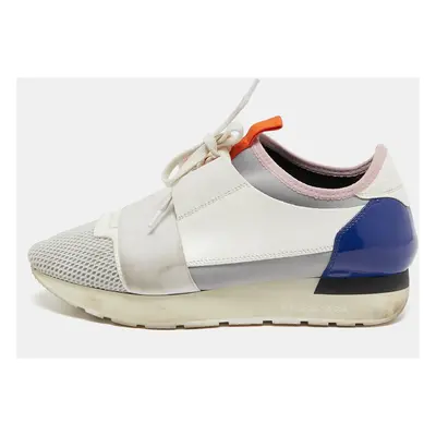 Balenciaga Tricolor Leather and Mesh Race Runner Sneakers Size