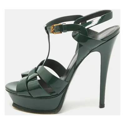 Saint Laurent Dark Green Patent Leather Tribute Sandals Size