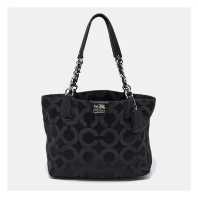 Coach Black Signature Canvas and Lizard Embossed Leather Mia Tote