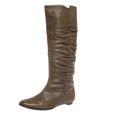 Jimmy Choo Brown Leather Pleat Detail Knee High Boots Size 38.5