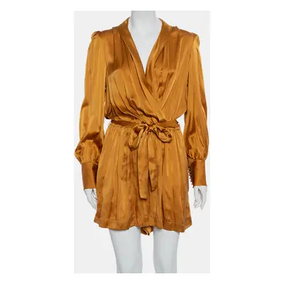 Zimmermann Gold Satin Faux Wrap Belted Playsuit