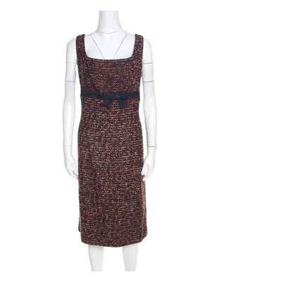 Escada Multicolor Tweed Denim Bow Detail Sleeveless Shift Dress