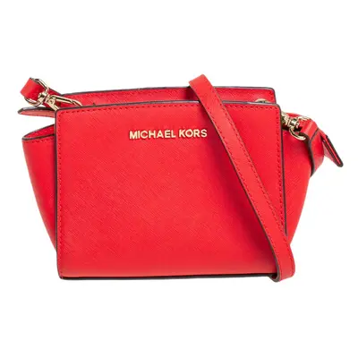 Michael Kors Orange Saffiano Leather Mini Selma Crossbody Bag