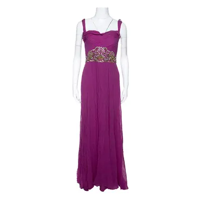 Notte By Marchesa Magenta Embellished Chiffon Draped Grecian Gown