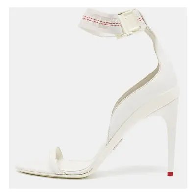 Off-White White Leather and Canvas Ankle Strap Sandals Size