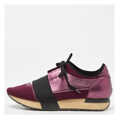 Balenciaga Burgundy Leather, Neoprene and Fabric Race Runner Sneakers Size