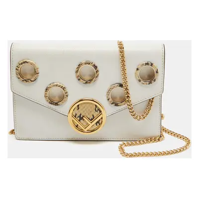 Fendi White Leather and Python Trim F is Fendi Wallet on Chain