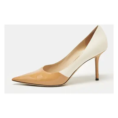 Jimmy Choo Beige/Off White Leather and Patent Pointed Toe Pumps Size