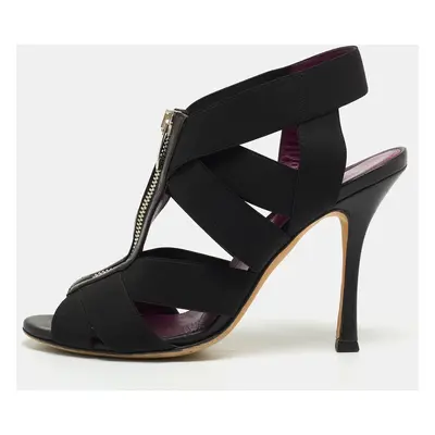 Sergio Rossi Black Elastic and Leather Ankle Strap Sandals Size