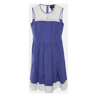 Cavalli Class Purple Seersucker Cotton & Lace Sleeveless Dress