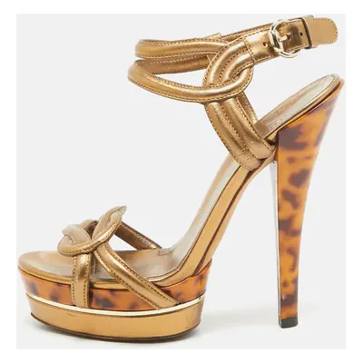 Gucci Metallic Leather Orchid Twist Sandals Size