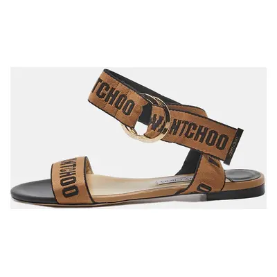 Jimmy Choo Brown/Black Canvas Breanne Flat Sandals Size 40.5