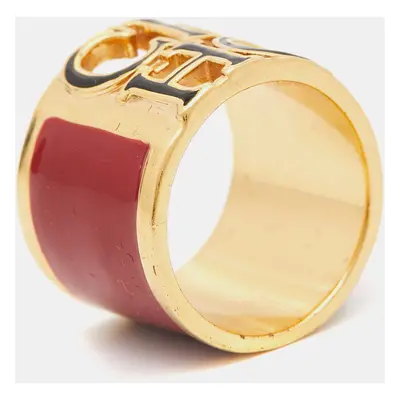 Carolina Herrera CH Enamel Gold Tone Ring Size