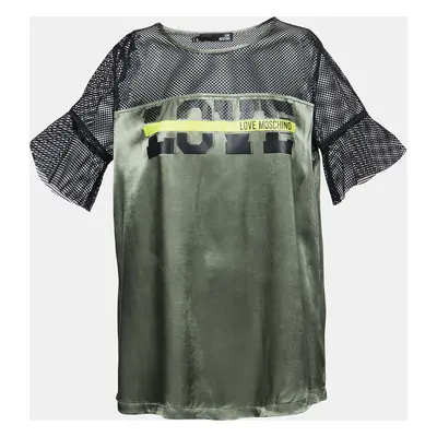 Love Moschino Green/Black Satin Blusa Mesh Sleeve T-shirt