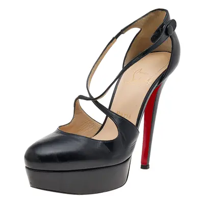 Christian Louboutin Black Leather Criss Cross Platform Pumps Size 37.5