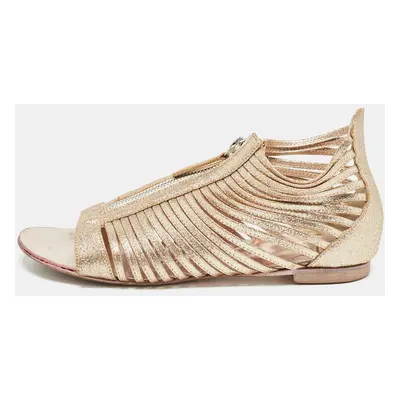 Giuseppe Zanotti Gold Glitter Zipped Caged Flat Sandals Size