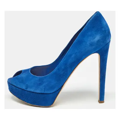 Dior Blue Suede Miss Dior Peep Toe Pumps Size