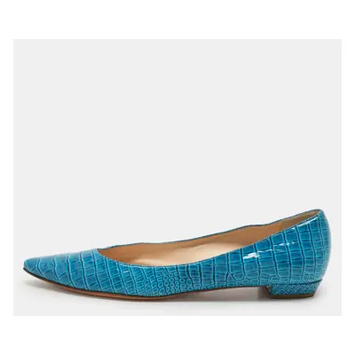 Casadei Blue Croc Embossed Patent Leather Ballet Flats 37.5