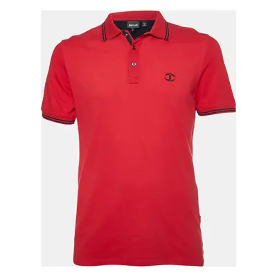 Just Cavalli Red Logo Embroidered Cotton Polo T-Shirt