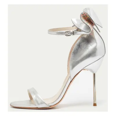 Sophia Webster Silver Leather Chiara Bow Ankle Strap Sandals Size