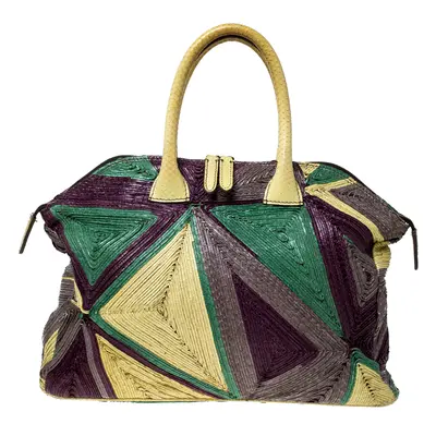 Zagliani Multicolor Woven Leather and Python Tomodachi Satchel