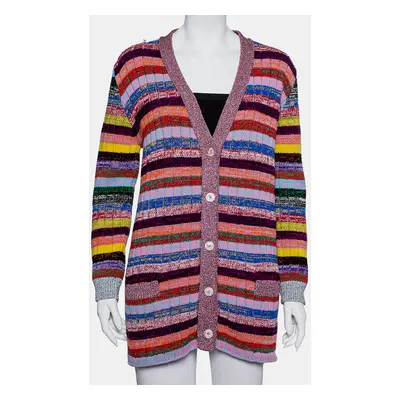 Gucci Multicolor Lurex Knit & Silk Reversible Button Front Cardigan