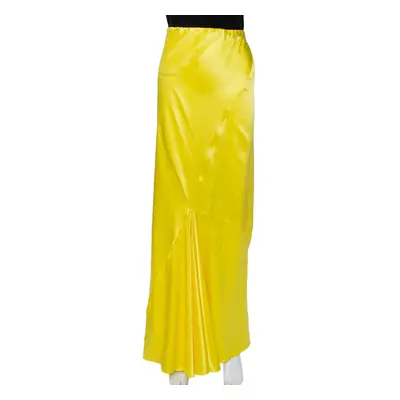 Roberto Cavalli Yellow Silk Satin Flared Maxi Skirt