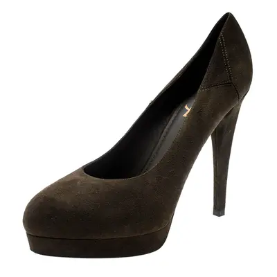 Saint Laurent Paris Olive Green Suede Platform Pumps