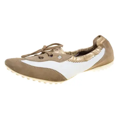 Tod's White/Gold Leather and Suede Gomma Lace Slip On Sneakers Size