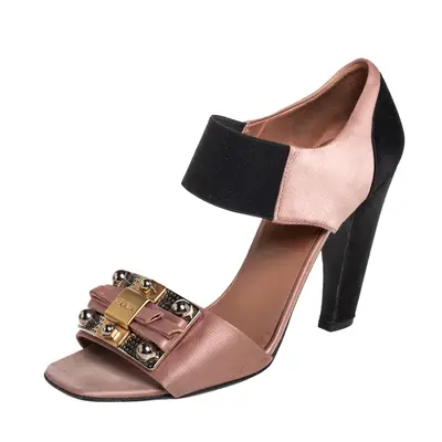 Prada Black/Brown Satin And Fabric Embellished Sandals Size