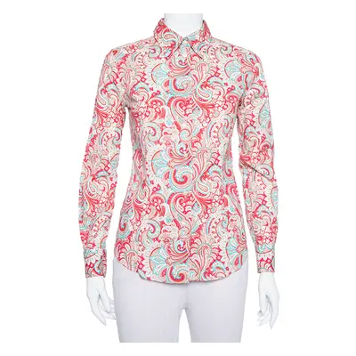 Etro Red Paisley Printed Stretch Cotton Button Front Shirt