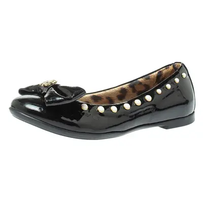 Roberto Cavalli Black Patent Leather Embellished Bow Ballet Flats Size