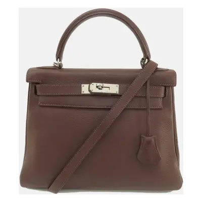 Hermes Brown Taurillon Clemence Leather Kelly Tote Bag