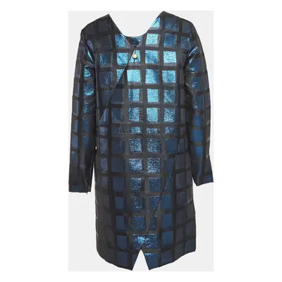 Kenzo Blue Square Lurex V-Neck Shift Dress