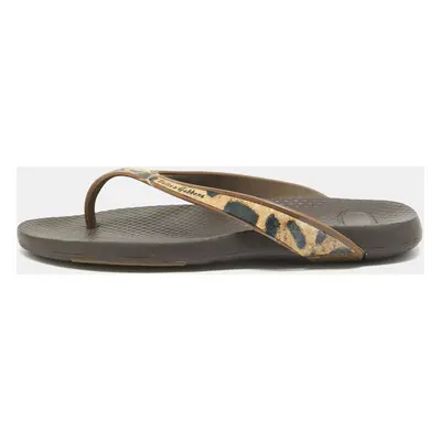 Dolce & Gabbana Brown/Black Tiger Print Rubber Thong Sandals Size