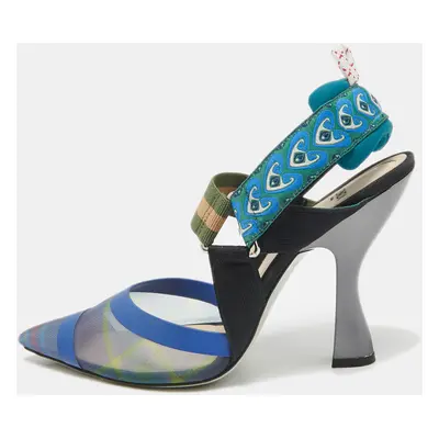 Fendi Multicolor Canvas and Mesh Colibri Pumps Size