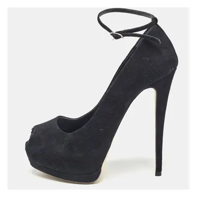 Giuseppe Zanotti Black Suede Peep Toe Platform Ankle Strap Pumps Size