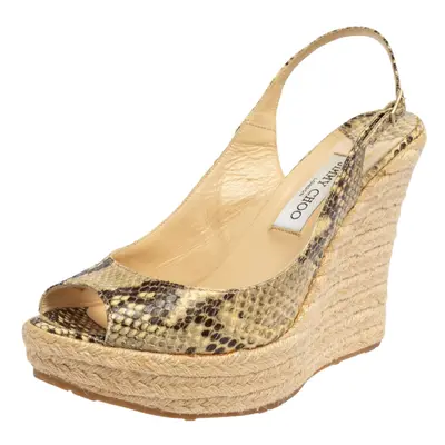 Jimmy Choo Beige/Brown Python Polar Espadrille Wedge Slingback Sandals Size 41.5