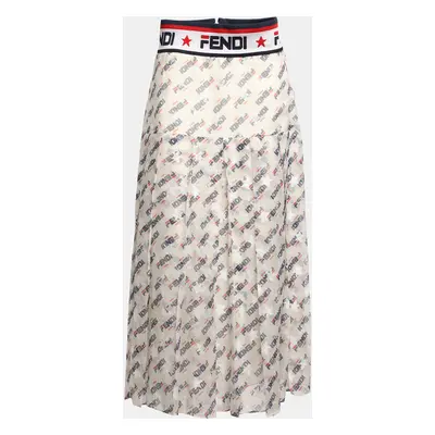 Fendi X Fila White Fendi Mania Print Silk Pleated Midi Skirt