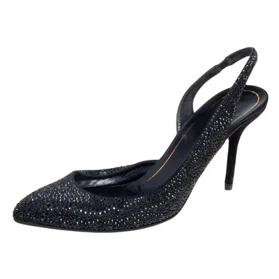 Gucci Black Crystal Embellished Satin and Suede Noah D'Orsay Pumps Size