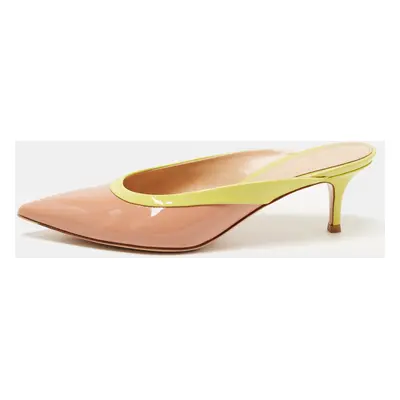 Gianvito Rossi Beige/Green Patent Leather Fanny Mules Size 38.5