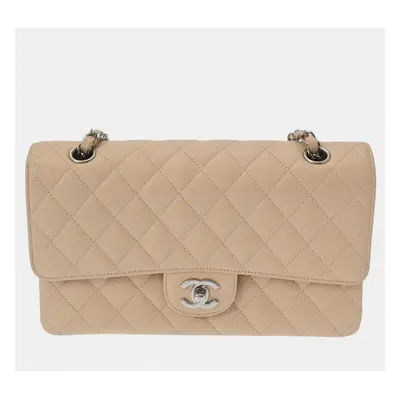 Chanel Beige Caviar Skin Matelasse Chain Shoulder Double Flap Bag