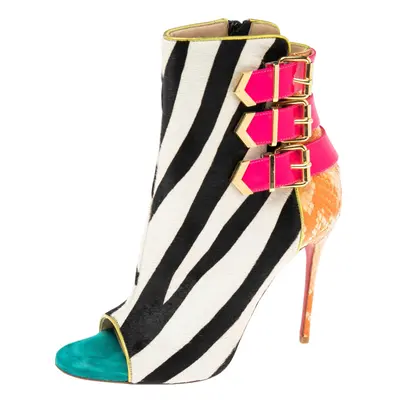 Christian Louboutin Multicolor Patent and Python Leather, Zebra Print Calf Hair Triboclou Ankle 