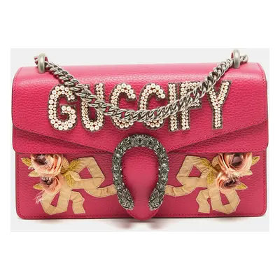 Gucci Magenta Leather Guccify Pearl Embellished Dionysus Shoulder Bag