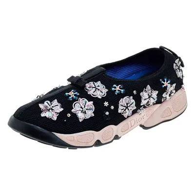 Dior Black Mesh Fusion Floral Embellished Slip On Sneakers Size