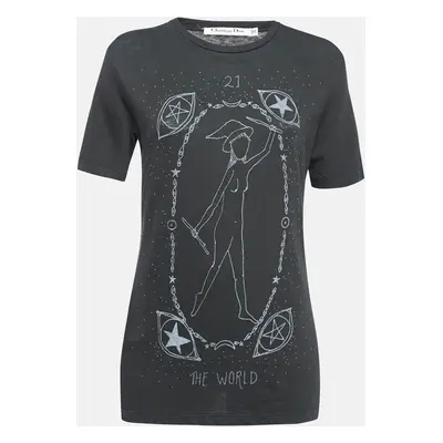 Dior Dark Grey Printed Cotton Jersey T-Shirt